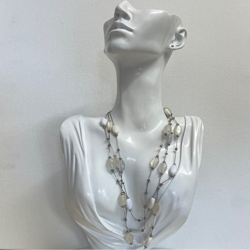 Elegant White Beatles and Silver Multi-Layer Necklace